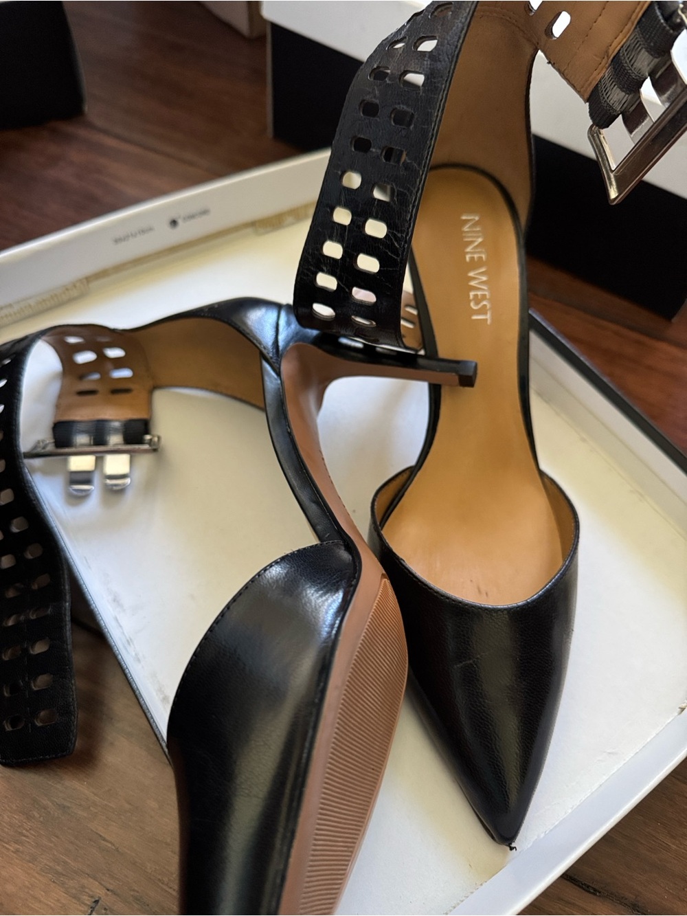 Nine West Black Pointed-Toe Ankle-Strap Heels - Picture 3 of 7